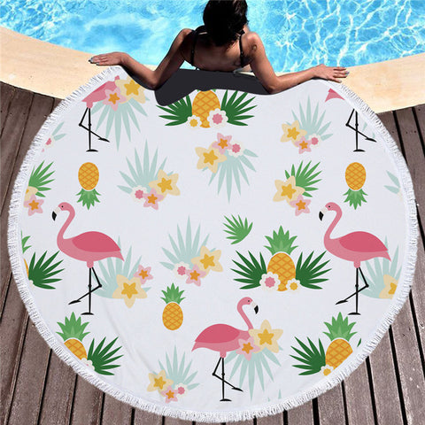 Image of Beautiful Flamingo Round Beach Blankets