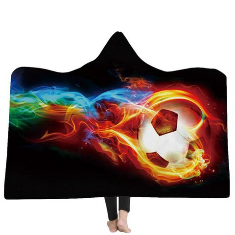 Image of Flaming Soccer Ball Hooded Blankets