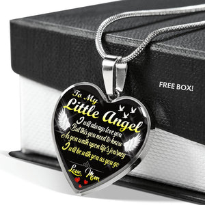 To My Little Angel - Love Mom - Heart Necklace