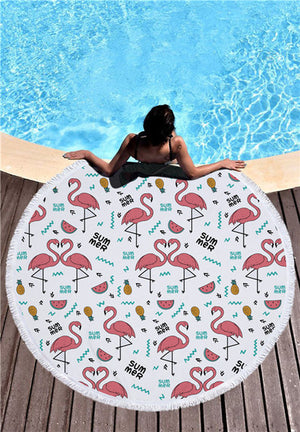 Beautiful Flamingo Round Beach Blankets